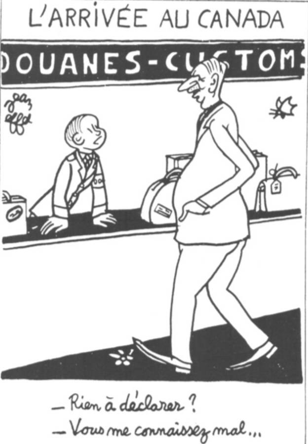 1967 23 juillet France-Soir Dessin de Jean Effel De Gaulle Vous n-avez rien a declarer Canada.jpg